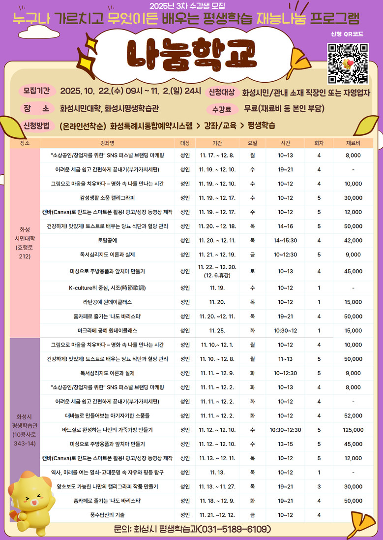 화성특례시, 2025년 3차 ‘나눔학...