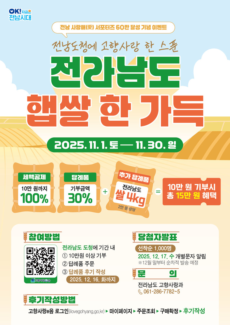 전남 사랑애 서포터즈 60만 달성…햅...